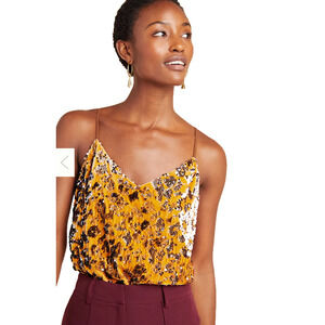 Anthropologie RO+DE Womens Esther Sequined Cami Top XS Velvet Holiday Glam Fairy